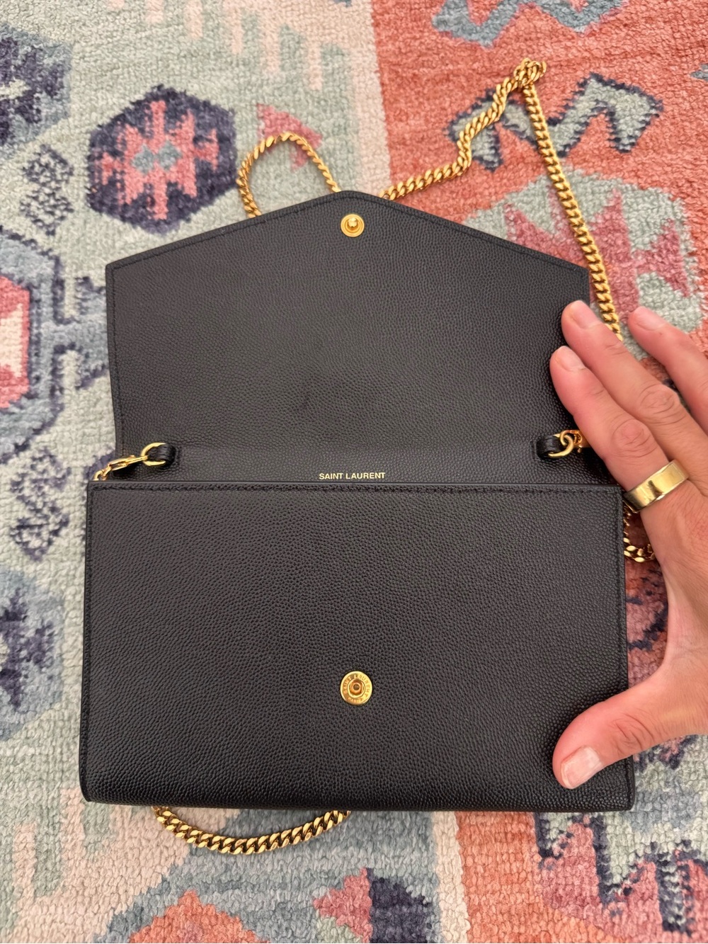 Saint Laurent Black Leather Crossbody with Gold Chain - Picture 4 of 7